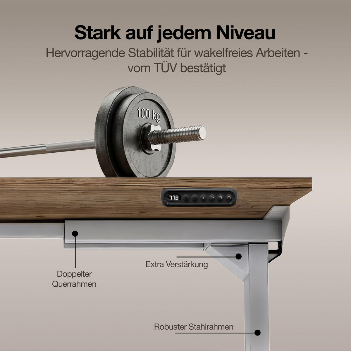 SCHREIBTISCHGESTELL Elektrisch höhenverstellbares Schreibtischgestell /62-127cm Weißaluminium - Silberfarben, Metall (117/25/23cm) - ASSMANN