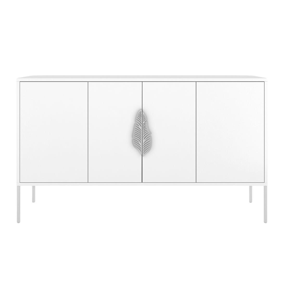 SIDEBOARD Merlin, Weiß, Silberne Details - Silberfarben/Weiß, Holzwerkstoff/Metall (138/79/40cm) - Skandica