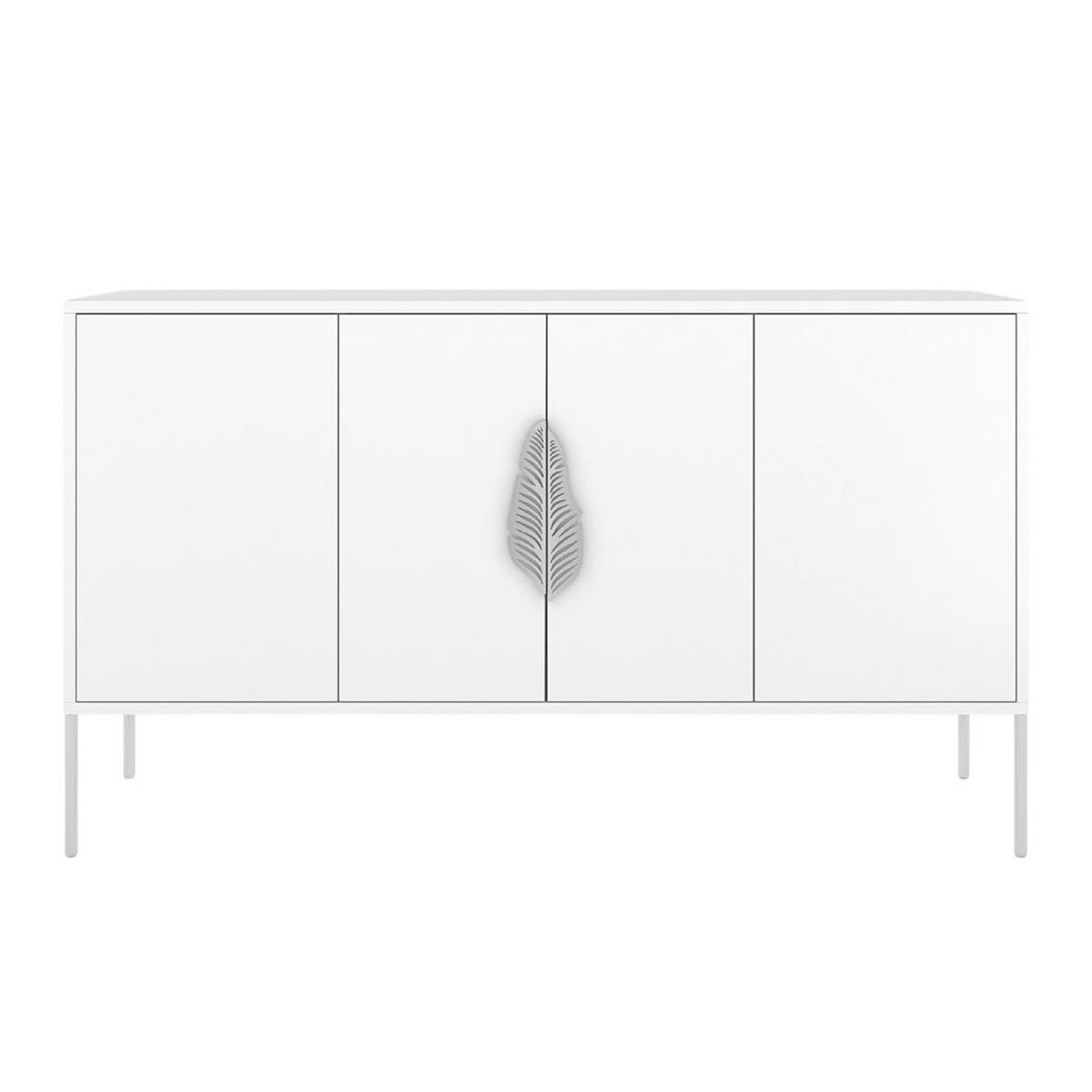 SIDEBOARD Merlin, Weiß, Silberne Details - Silberfarben/Weiß, Holzwerkstoff/Metall (138/79/40cm) - Skandica
