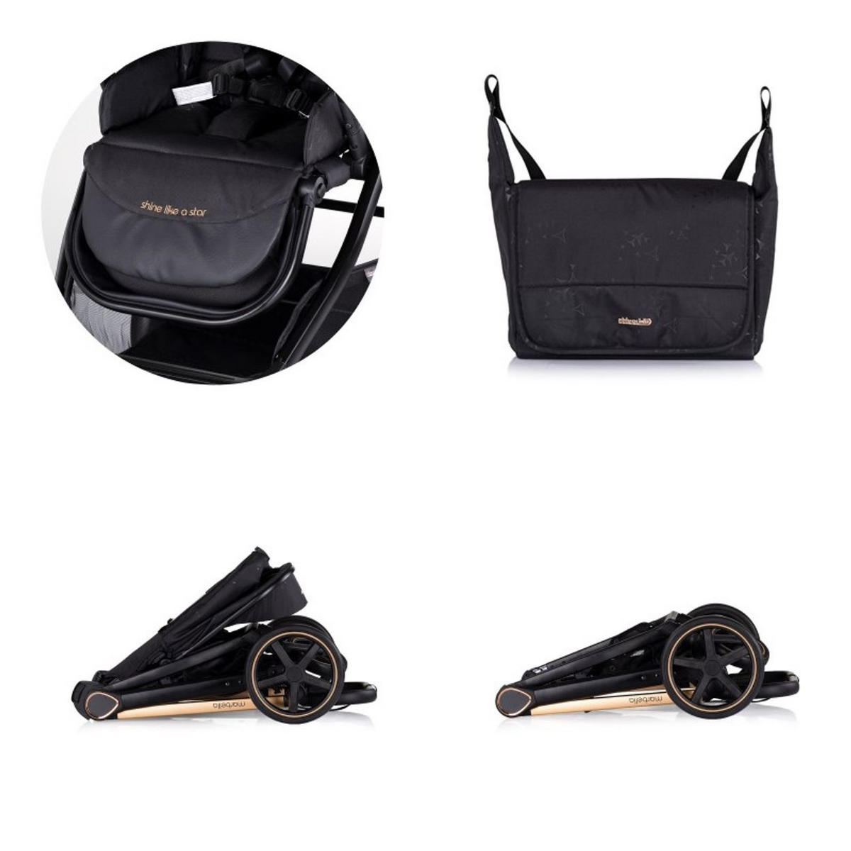 KOMBIKINDERWAGEN Marbella 3 in 1 schwarz Fußabdeckung Einlage i-Size Babyschale - Schwarz, Metall (90/63/108cm) - Chipolino