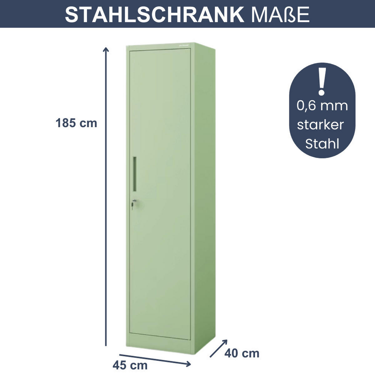 AKTENSCHRANK abschließbar KADO mit Flügeltüren 185x45x40cm Pastellgrün - Pastellgrün, Metall (45/185/40cm) - DELUKE