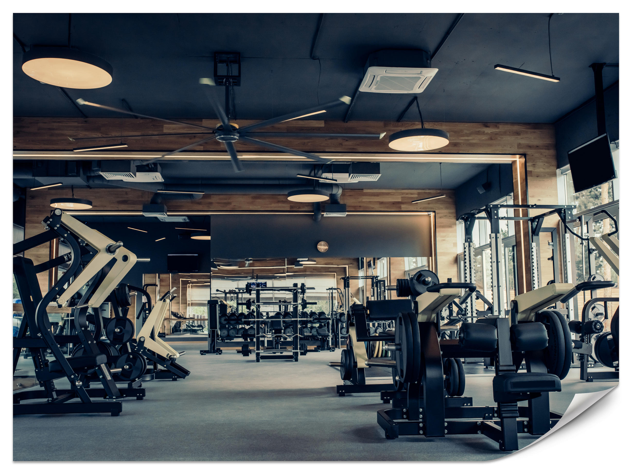 FOTOTAPETE Modernes Fitnessstudio Trainingsgeräte Sport 300x210 - Schwarz/Braun, Papier (300/210cm) - Muralo