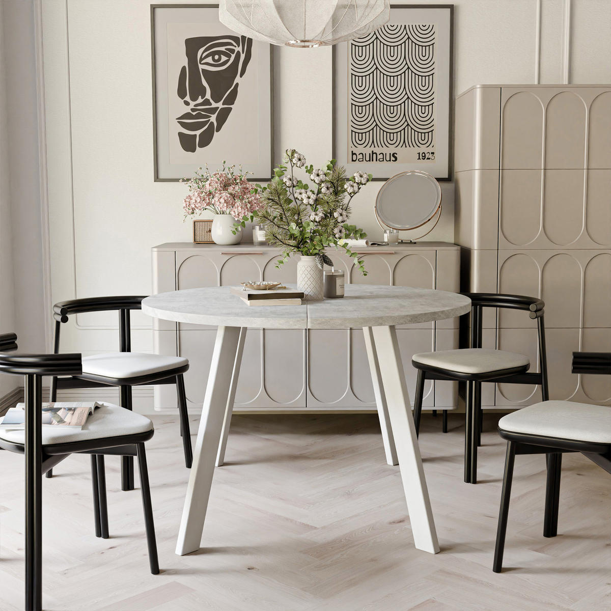 TISCH Weiße Beine, MDF Tischplatte, Bellato Grau - Weiß/Grau, Holzwerkstoff (100/100/76cm) - Idohome