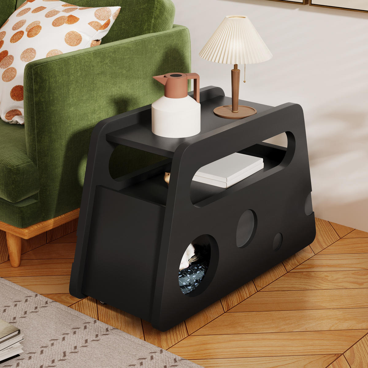 SIDEBOARD 81x33x51.5 Schwarz Beistelltisch Rollen Mobil - Schwarz, Holzwerkstoff (81/38/51.5cm) - FLIEKS