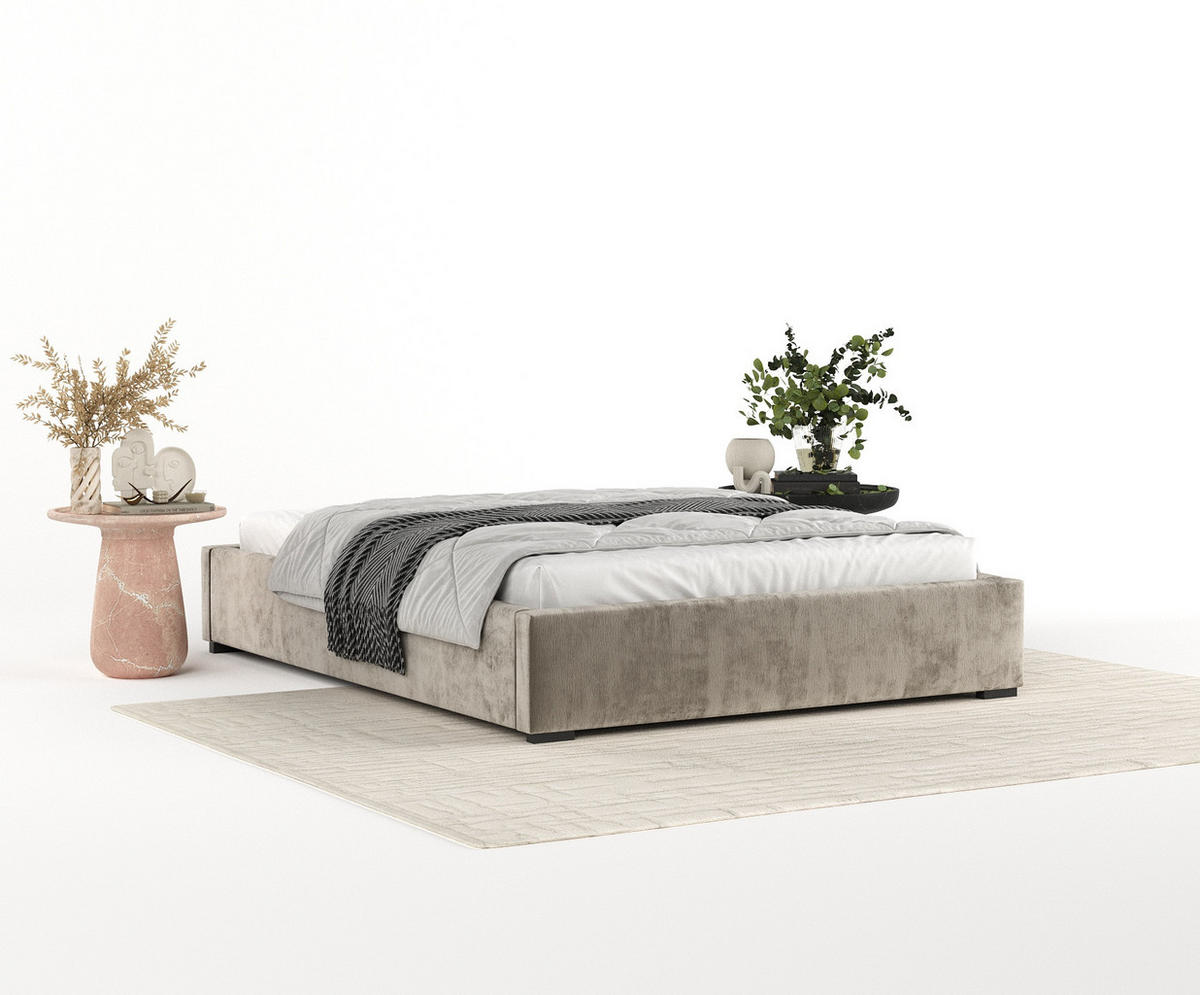 POLSTERBETT Maple Beige 160/200 cm im Chenille-Stoff - Beige/Schwarz, Holz/Holzwerkstoff (160/200cm) - Maison de Reve