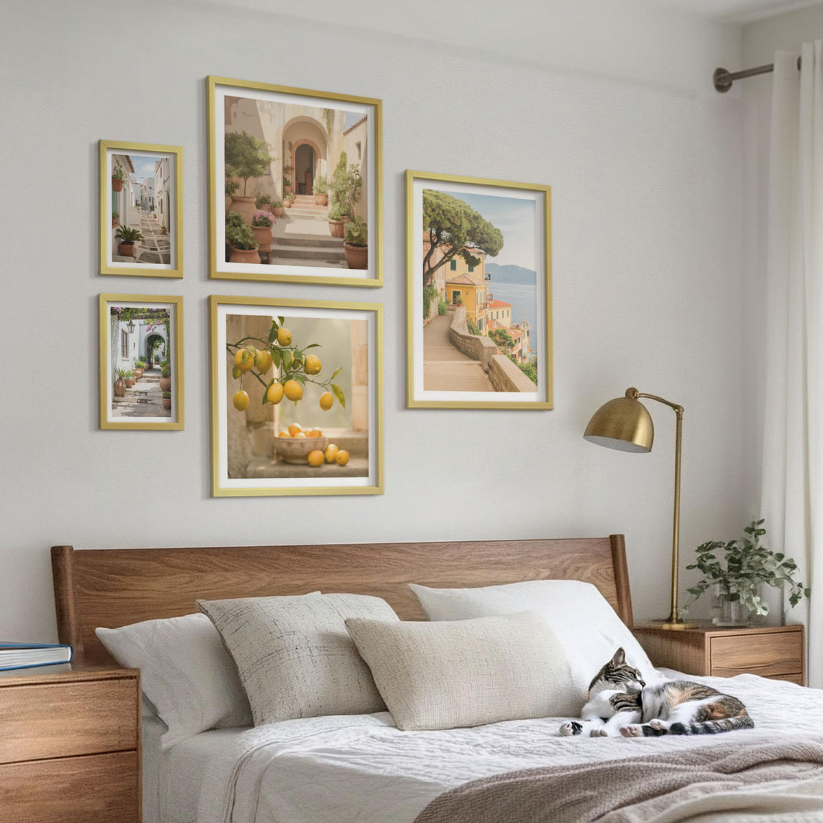 BILDER SET 5er Set - 50x50 cm & 20x30 cm & 40x60 cm Goldrahmen - Zitrusfrüchte in der Küche - Goldfarben, Kunststoff (40/60cm) - TULUP
