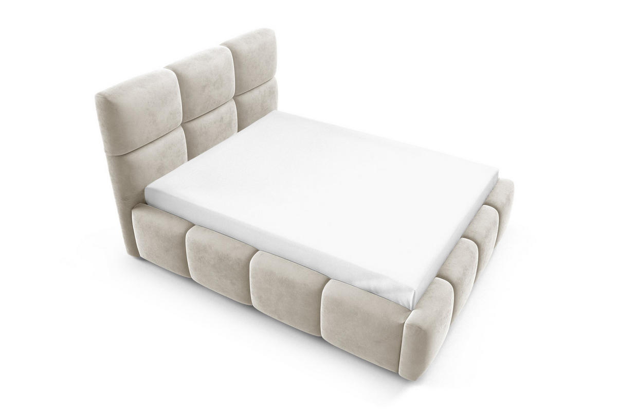 POLSTERBETT TRIO, 180x200 cm, Doppelbett mit Bettkasten, Velourstoff, Frabe: Beige - Beige, Holz/Kunststoff (180/200cm)