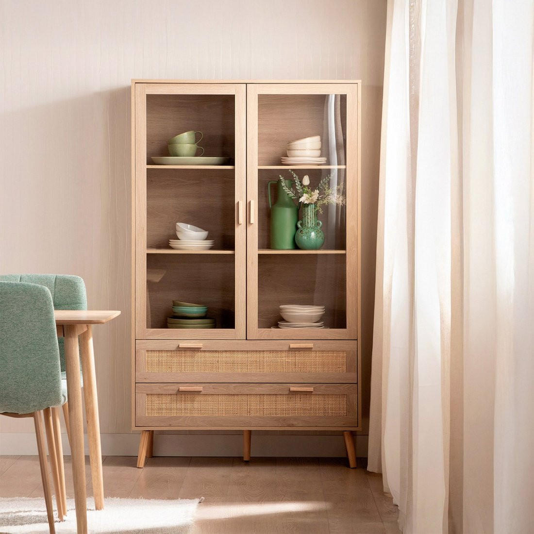 VITRINENSCHRANK DOPPELTER Tahiti Natürlich 100 cm x 170 cm - Naturfarben, Holzwerkstoff (100/170/40cm)