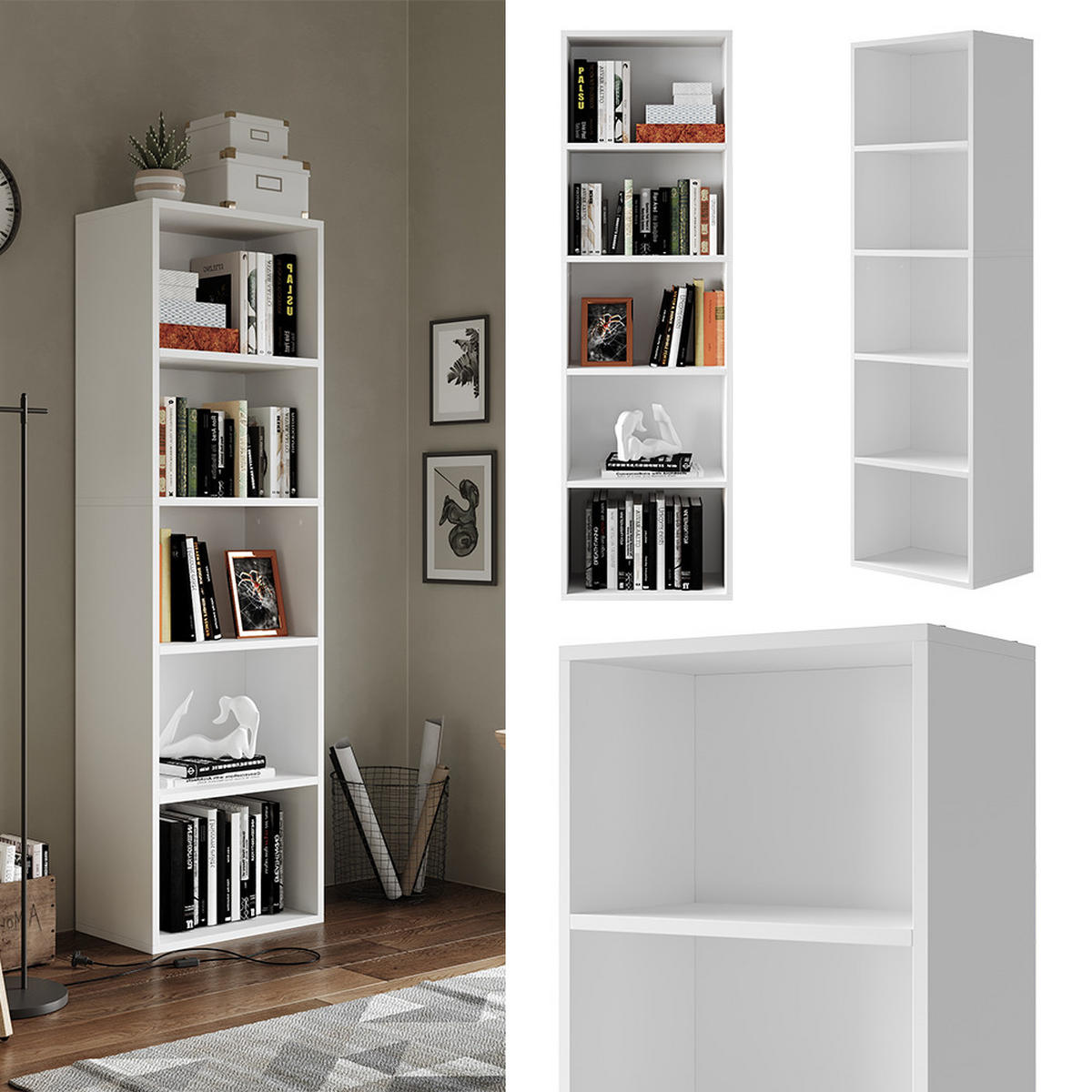 BÜCHERREGAL Bob Weiß 40 x 132 cm mit 5 Fächern - Weiß, Holzwerkstoff (40/132/24cm) - Vicco