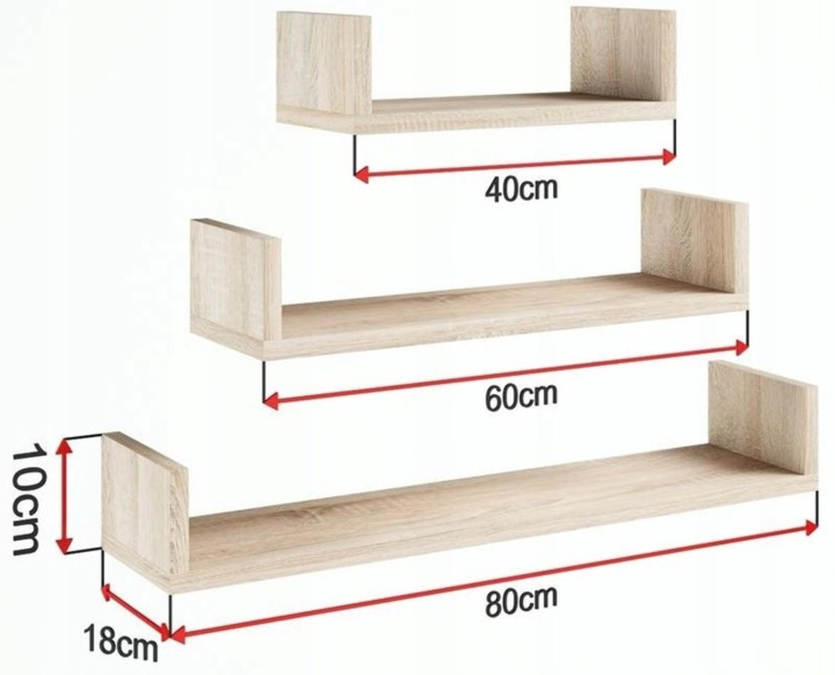 WANDREGAL EX3 GROẞ Sonoma Eiche 3er-Set - Sonoma Eiche, Holzwerkstoff (40/10/18cm) - Matkam Möbel