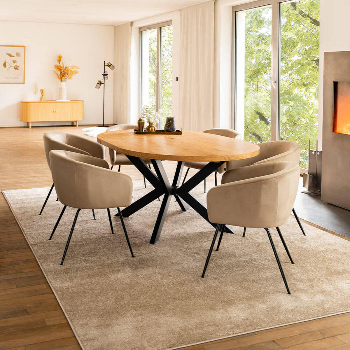 ESSTISCH Rund Ausziehbar AVENTURA inkl. Sternfuß - 120-160 x 120 cm Light Oak - Hellbraun, Holz (160/120/76cm) - Home Deluxe