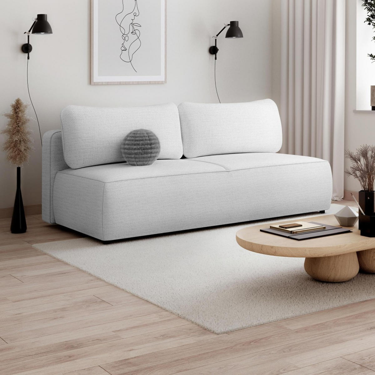SCHLAFSOFA Darling 2-Sitzer, mit Bettkasten, Hellgrau - Hellgrau, Textil (210/92/100cm) - Beautysofa