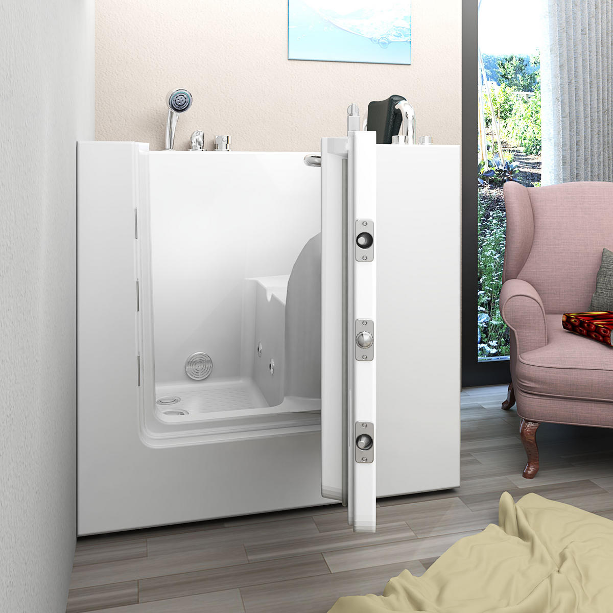 WHIRLPOOL-SENIORENWANNE S02WP-A-R Weiß - Weiß, Glas/Kunststoff (100/113/78cm) - AcquaVapore by Sandra Jentho