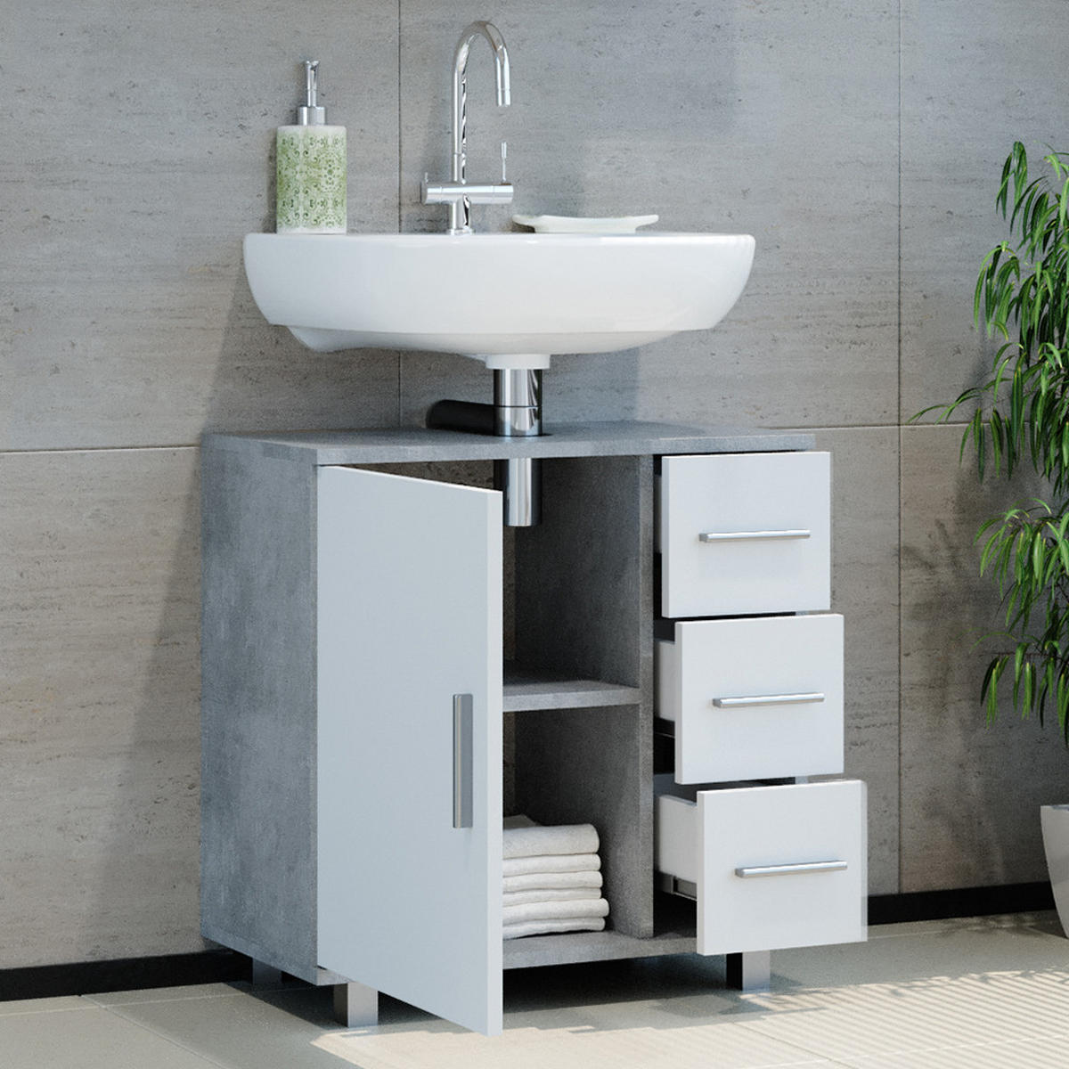 WASCHBECKENUNTERSCHRANK Ilias Beton 60 x 60 cm - Schieferfarben, Holzwerkstoff (60/60.8/33cm) - Vicco