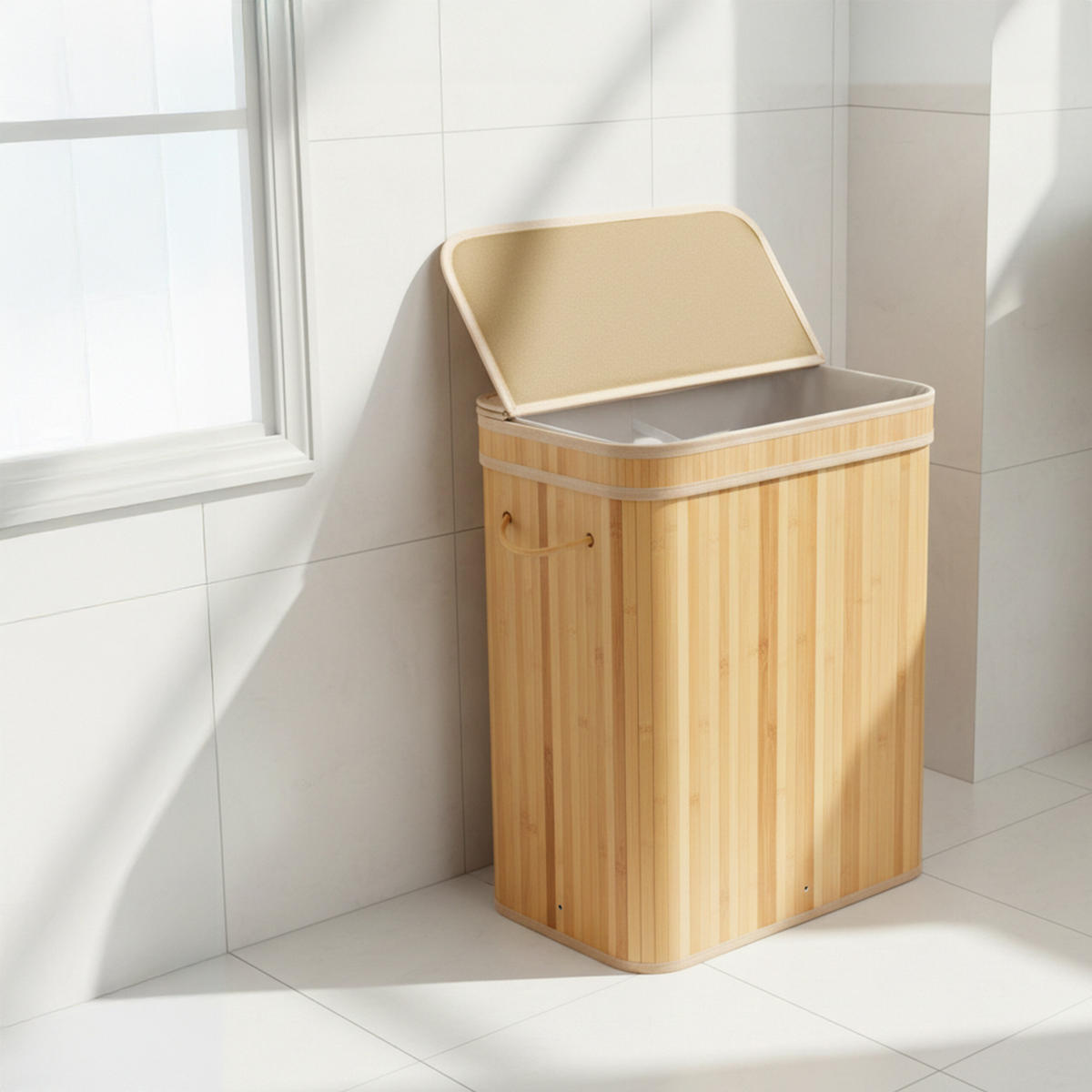 KÔŠ na prádlo - svetlohnedá, drevo/textil (32/52/63cm) - Relaxdays