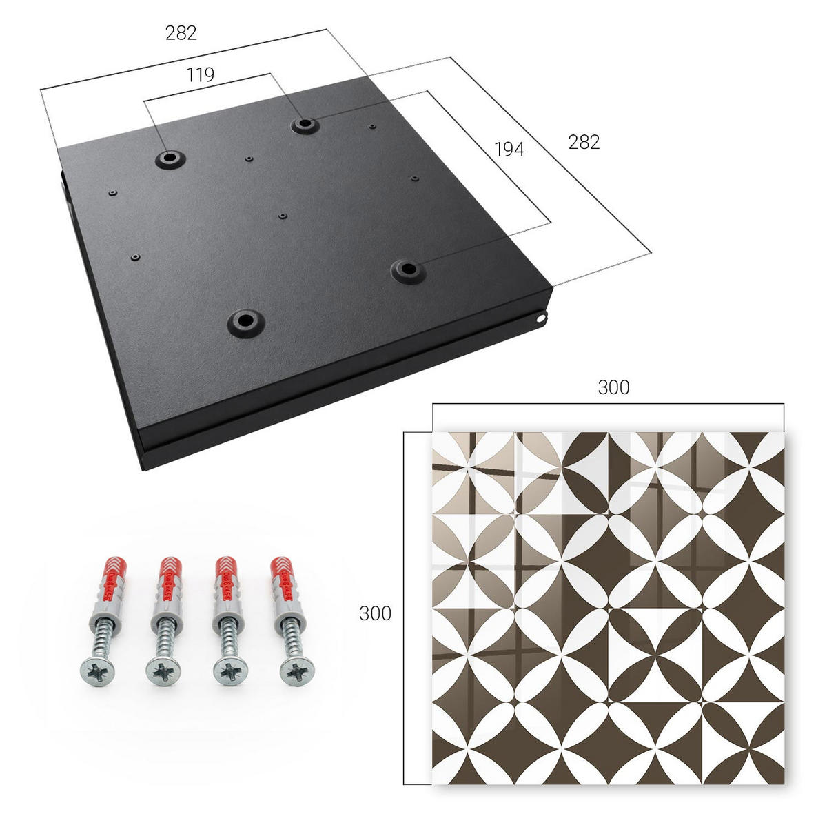 SCHLÜSSELBOX Schwarz 30x30 cm- Türöffnung nach rechts - Geometrische Komposition - Braun, Metall (30/30/5cm) - TULUP