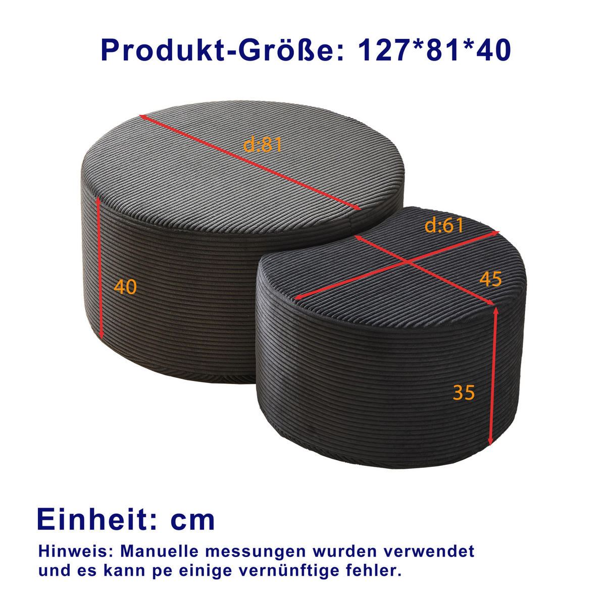 COUCHTISCH 84/28/28 cm 2-teilig schwarz aus Stoff mit rutschfester Unterseite - Schwarz, Holzwerkstoff (127/81/40cm) - OKMYHOME