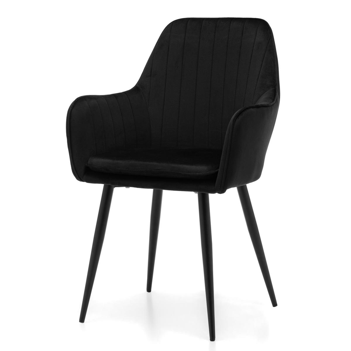STUHL EMILIA gepolstert mit Steppung - schwarz - Samt Velours - Schwarz, Textil/Metall (58/90/58cm) - NEW HOME