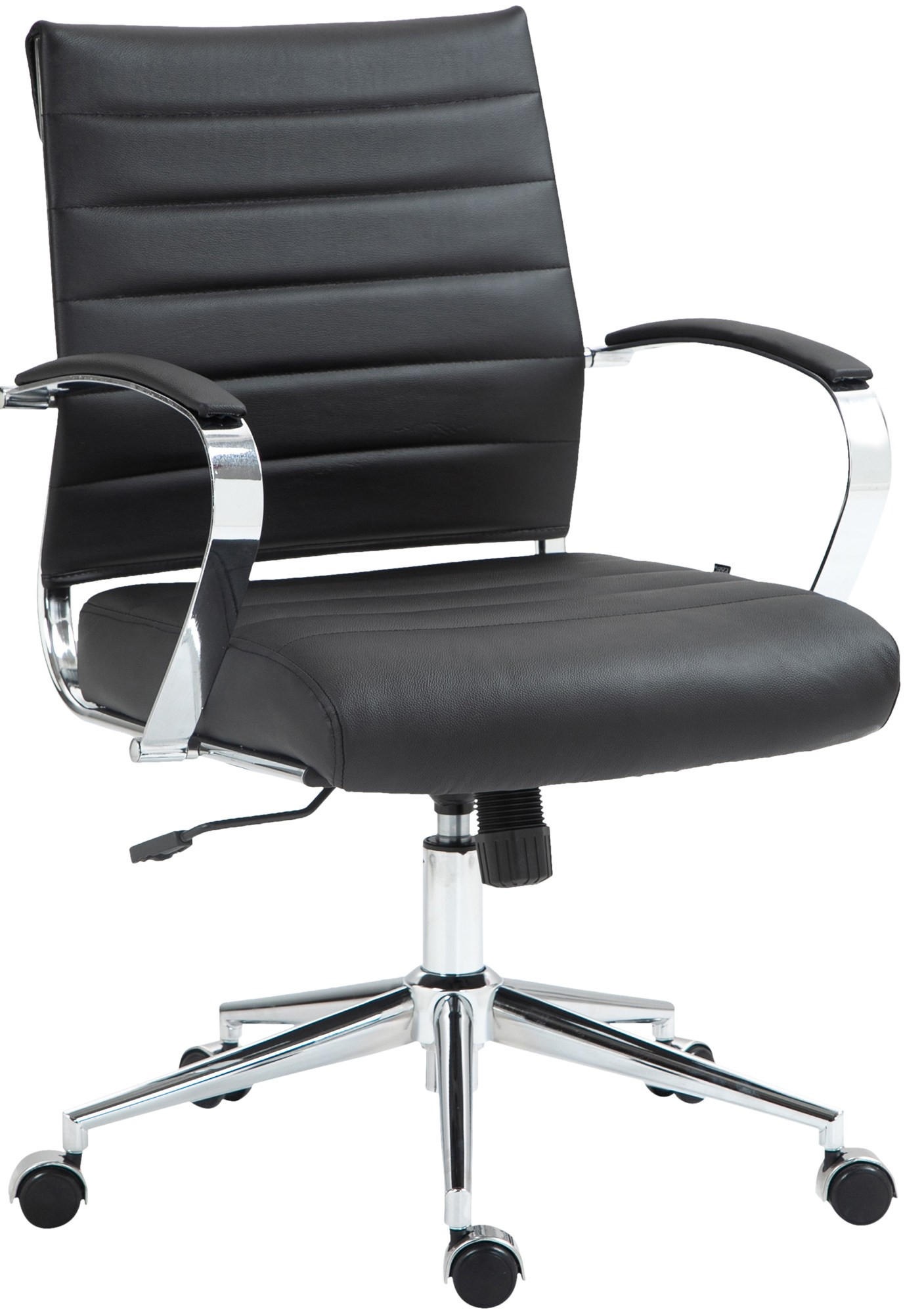 DREHSTUHL Echtleder schwarz - Chromfarben/Schwarz, Leder/Metall (57/90/62cm) - CLP