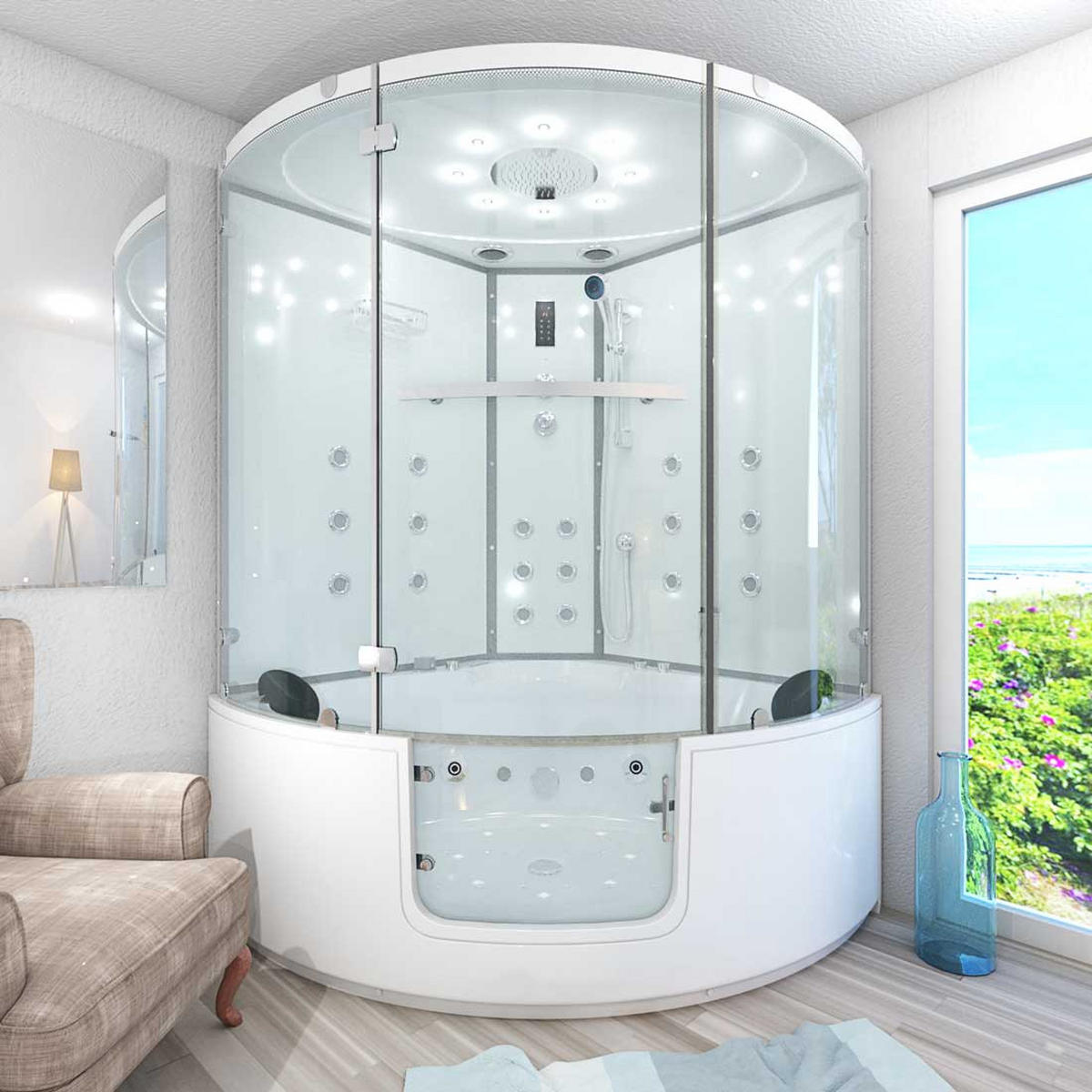 WHIRLPOOL Dampfdusche K60-WS-EH - Weiß, Glas/Kunststoff (140/210/140cm) - AcquaVapore by Sandra Jentho