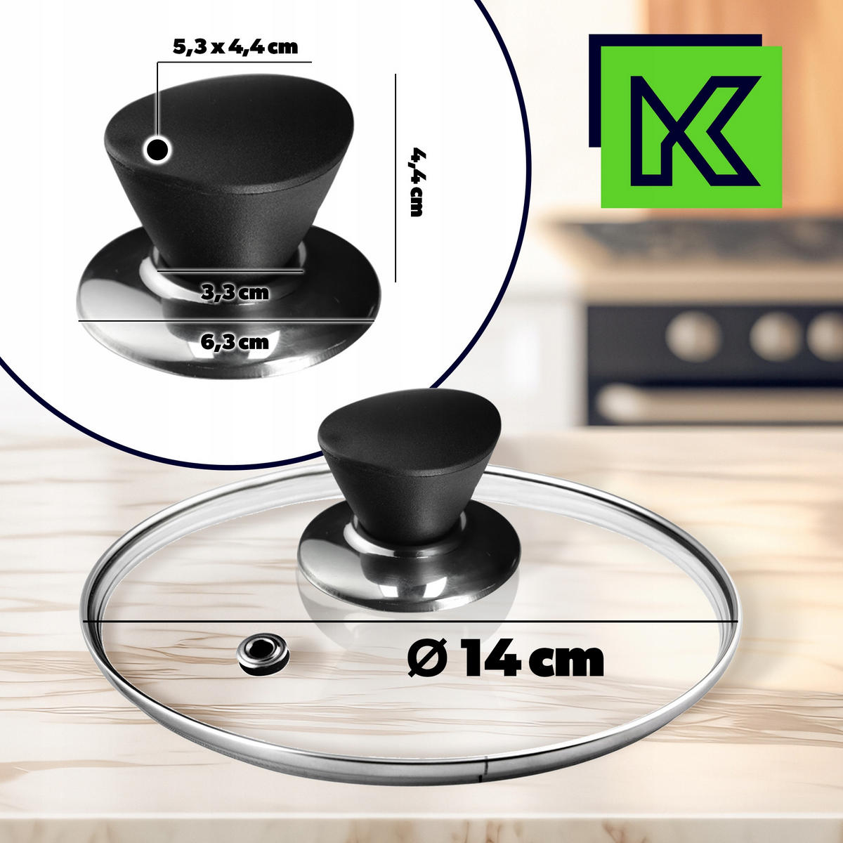 DECKEL mit schwarzem Griff, 14 cm - Transparent, Glas/Kunststoff (14cm) - KADAX