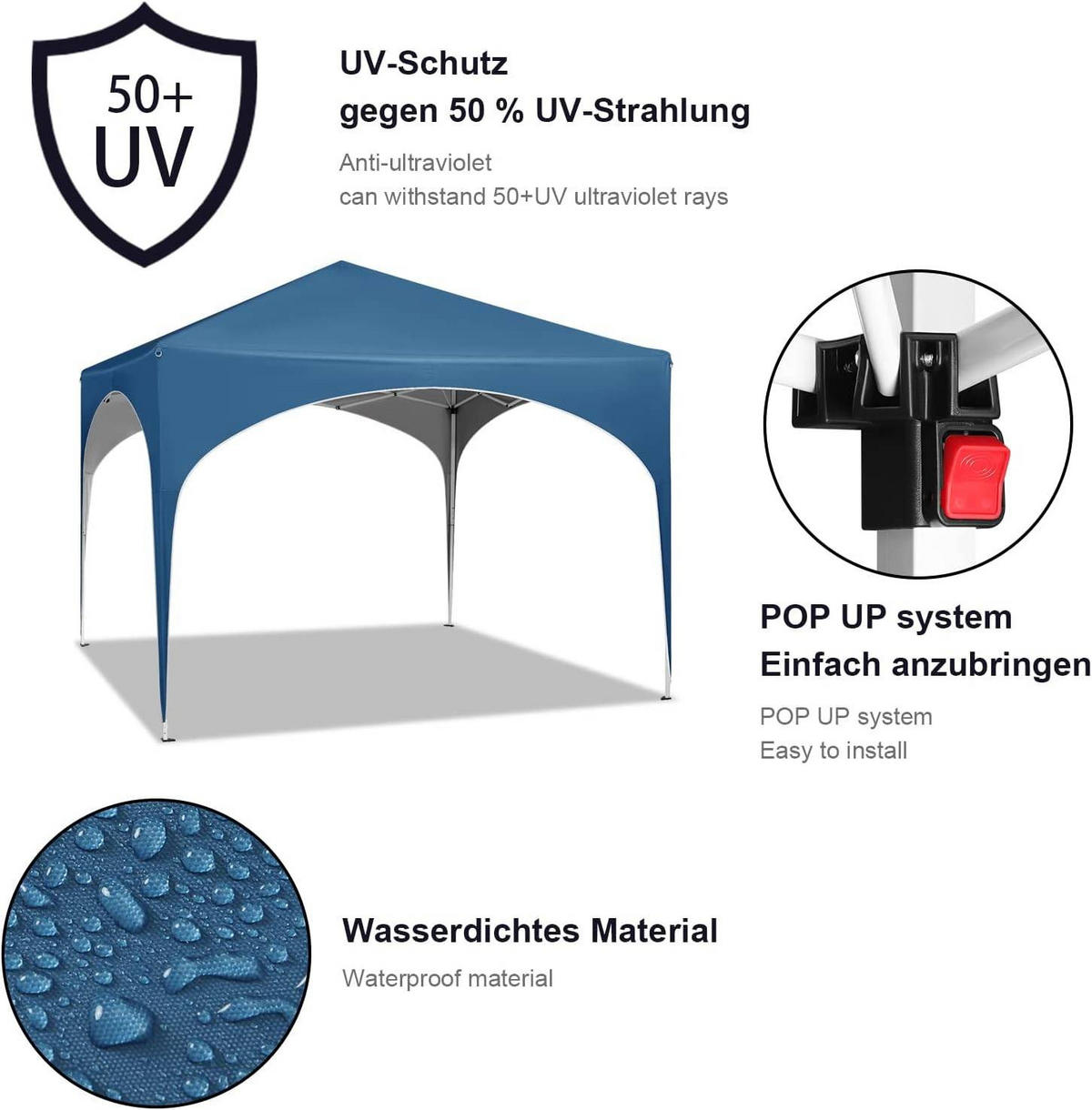 PAVILLON Faltbar wasserdichter Faltpavillon, aus Oxford Metallrahmen 3x3m - Blau, Metall (300/260/300cm) - Woltu