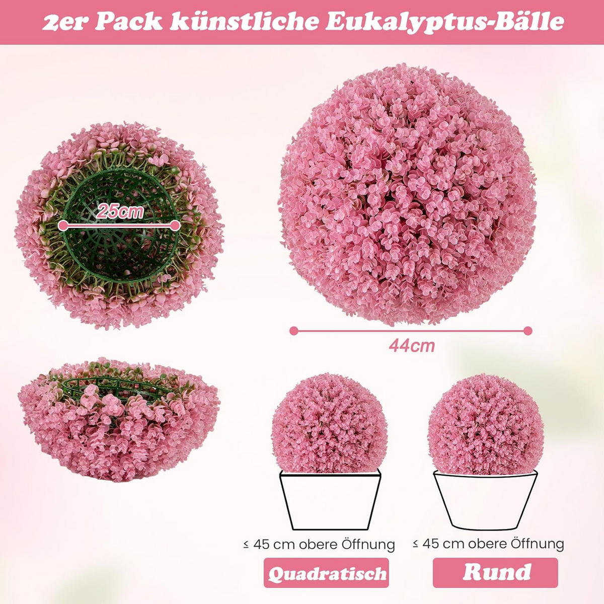 KUNSTPFLANZE Pink(2er-Set) - Pink, Kunststoff (44cm) - COSTWAY