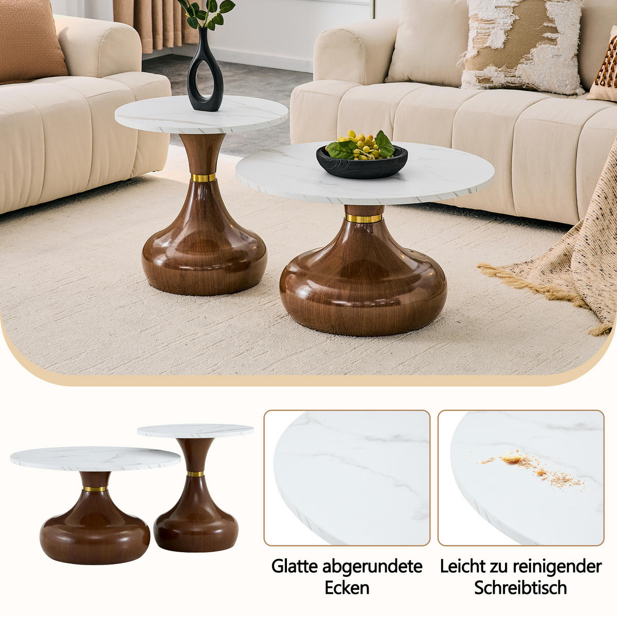 COUCHTISCH-SET DE-37437 2er-Set sanduhrförmig mit Marmoroptik Weiß - Weiß, Metall (50/50/51.5cm) - ComfortXL