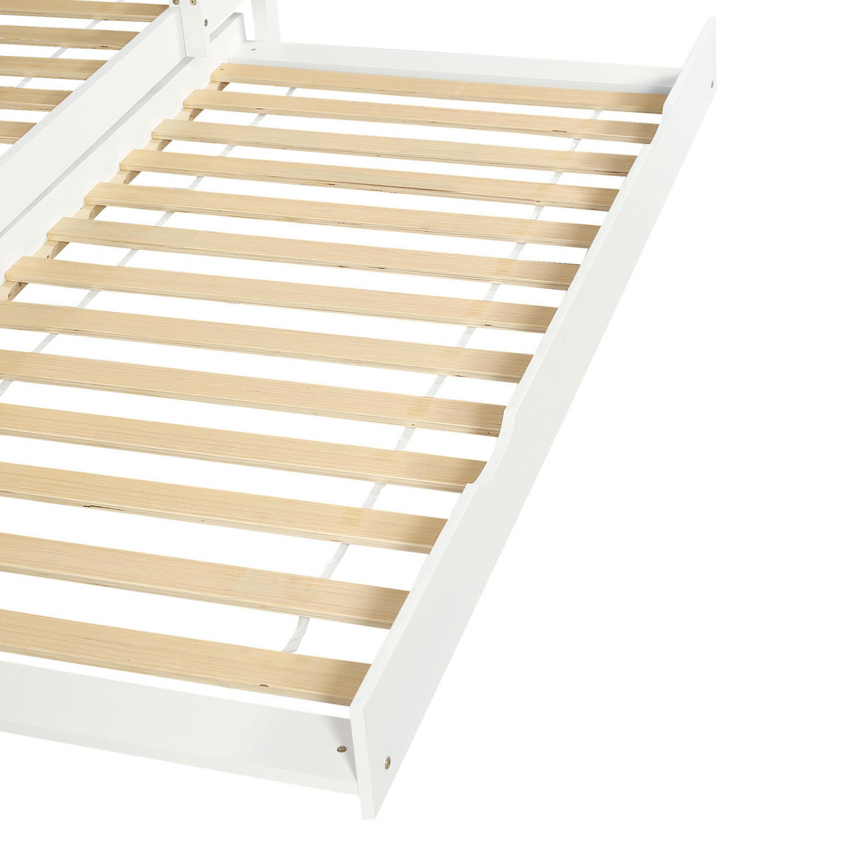 ETAGENBETT aus Kiefer & MDF 90x200 cm in Weiß mit Ausziehbett & Regalen - Weiß, Holzwerkstoff (90/200cm) - Modfu