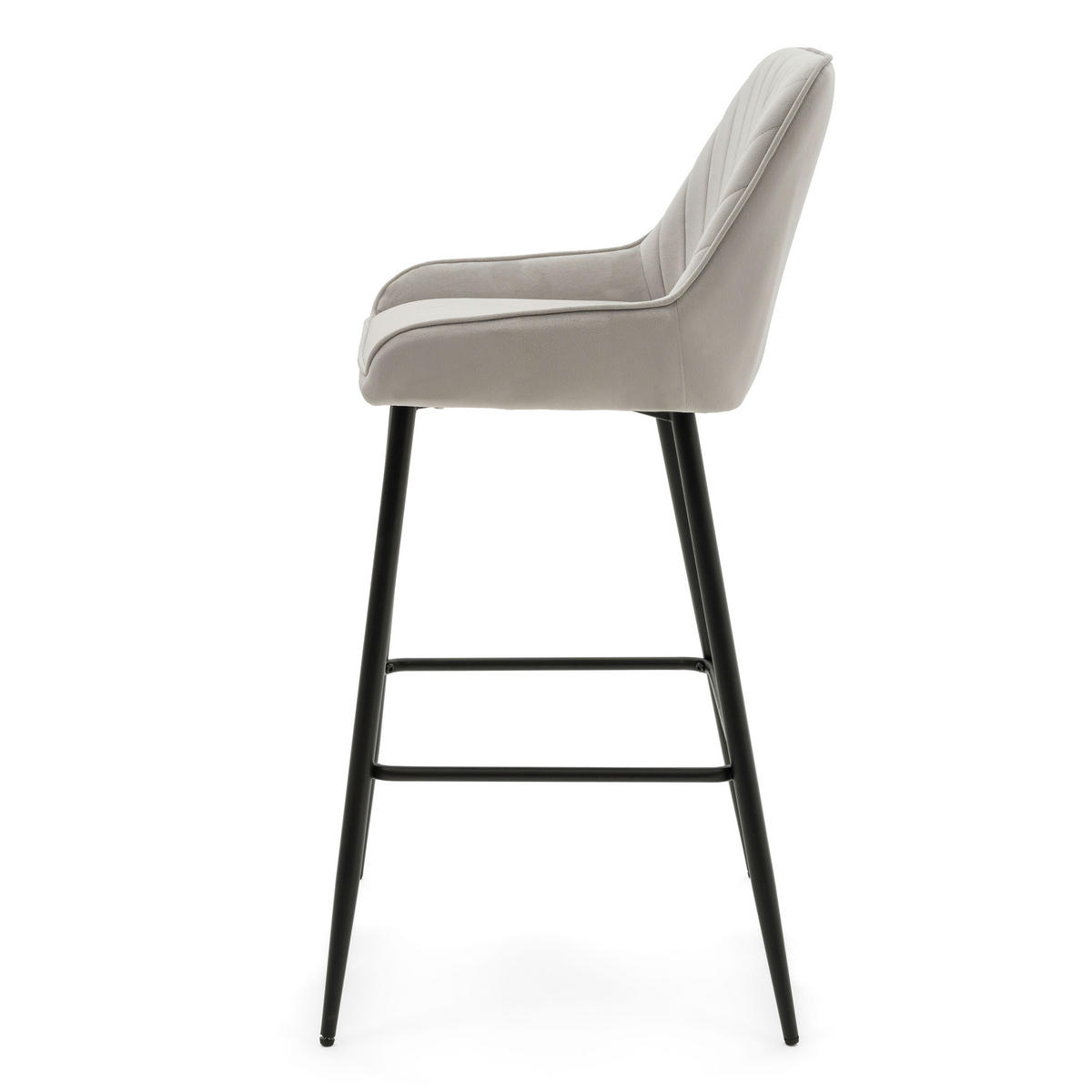 BARHOCKER VASTO gepolstert mit Steppung - hellgrau - Samt Velours - Hellgrau/Schwarz, Metall (50/102/55cm) - NEW HOME