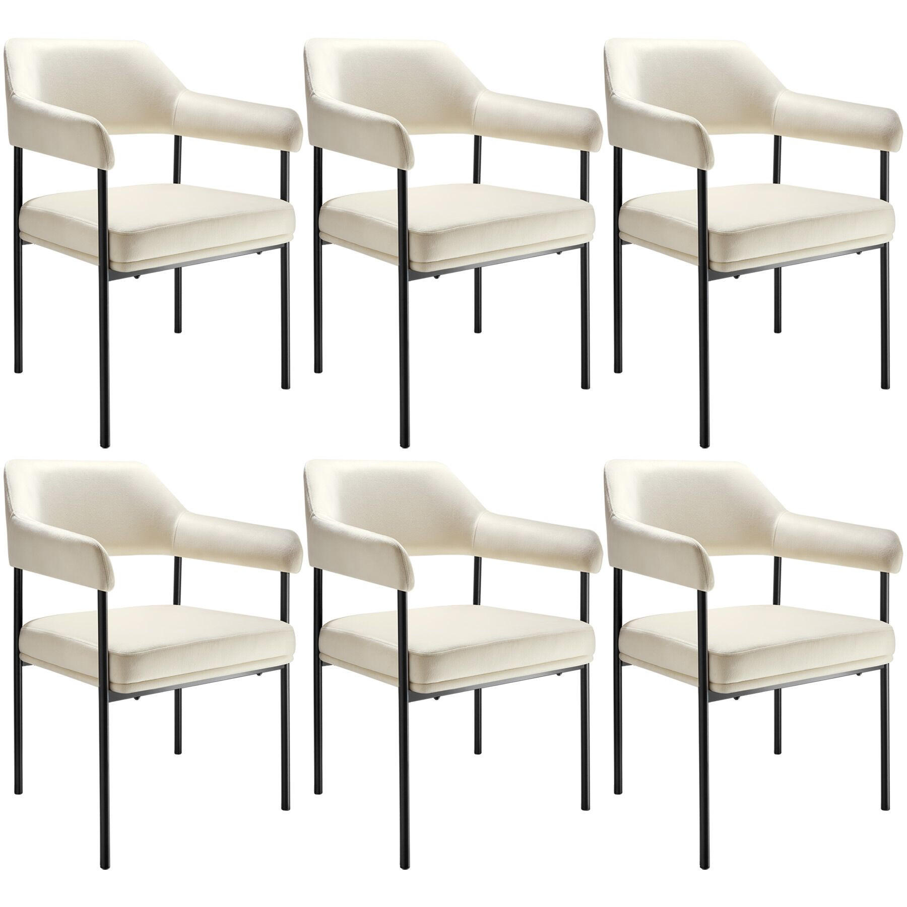 ARMLEHNSTUHL 6er Set Doé 58 x 62 x 85 cm Webstoff off-white/schwarz - Schwarz/Weiß, Textil (58/85/62cm) - tectake