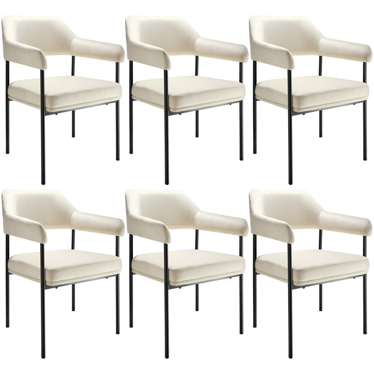 ARMLEHNSTUHL 6er Set Doé 58 x 62 x 85 cm Webstoff off-white/schwarz - Schwarz/Weiß, Textil (58/85/62cm) - tectake