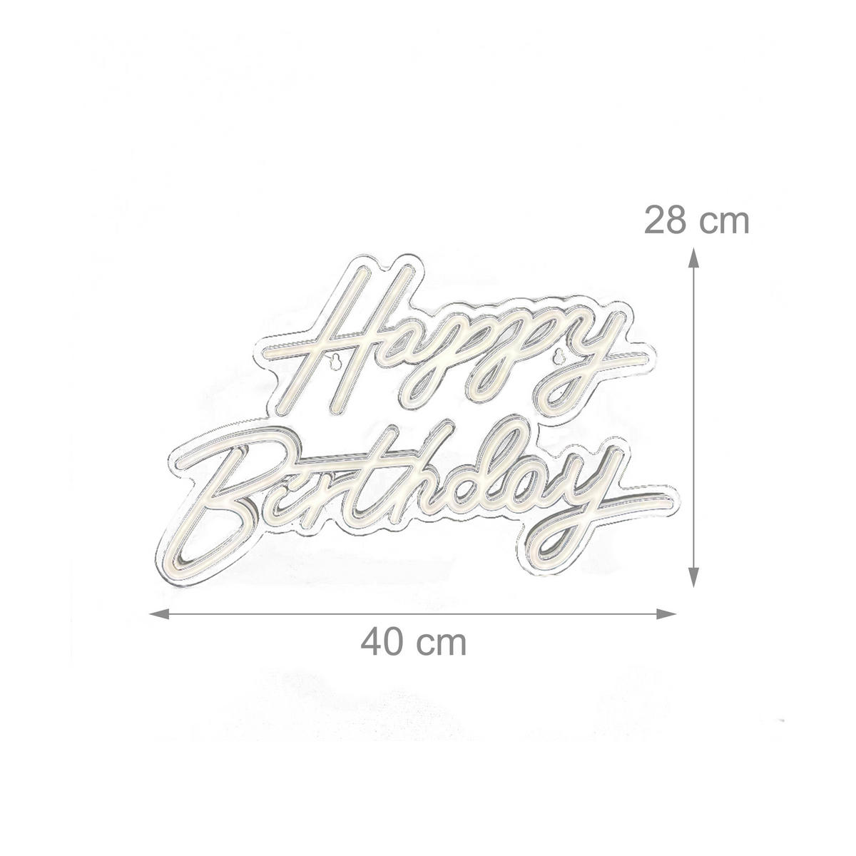 LEUCHTSCHILD Warmweiß Happy Birthday - Creme, Kunststoff (1/40/28cm) - Relaxdays