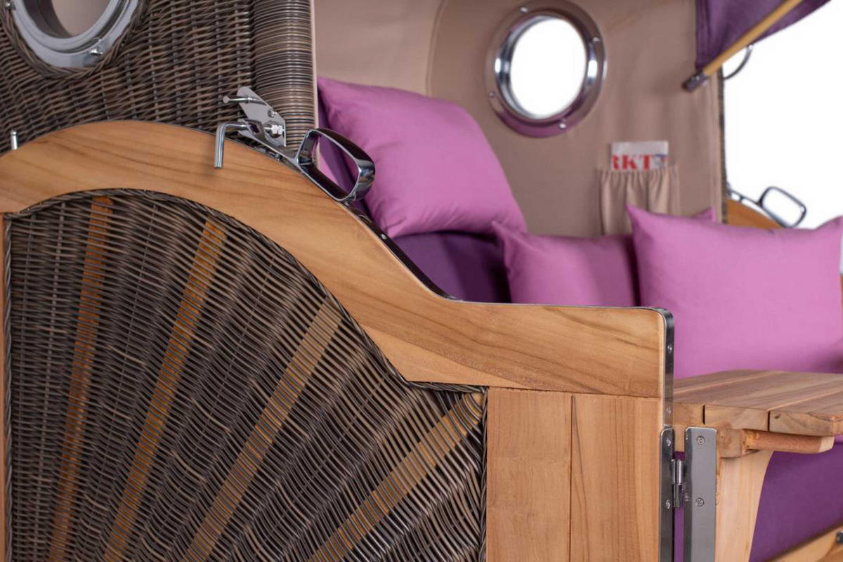 STRANDKORB Baltikum Teak 2,5 Sitzer - Violett/Lila, Holz/Metall (142/170/95cm) - Mr. Deko