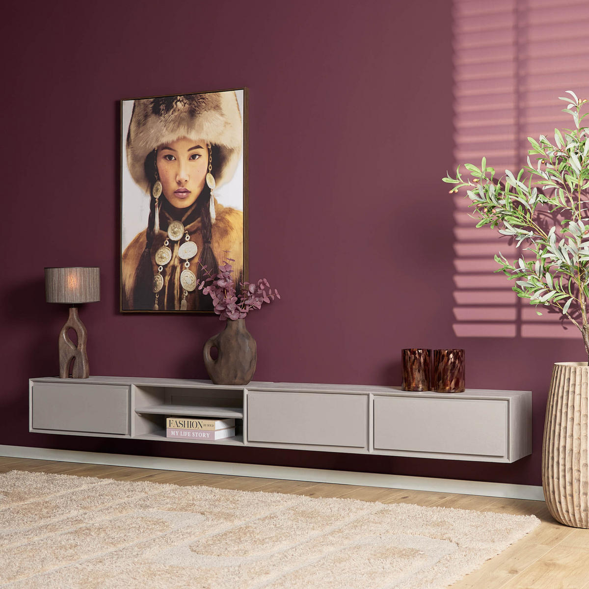 LOWBOARD Mangoholz Taupe 280x35x30 cm - Taupe, Holz (280/30/35cm)