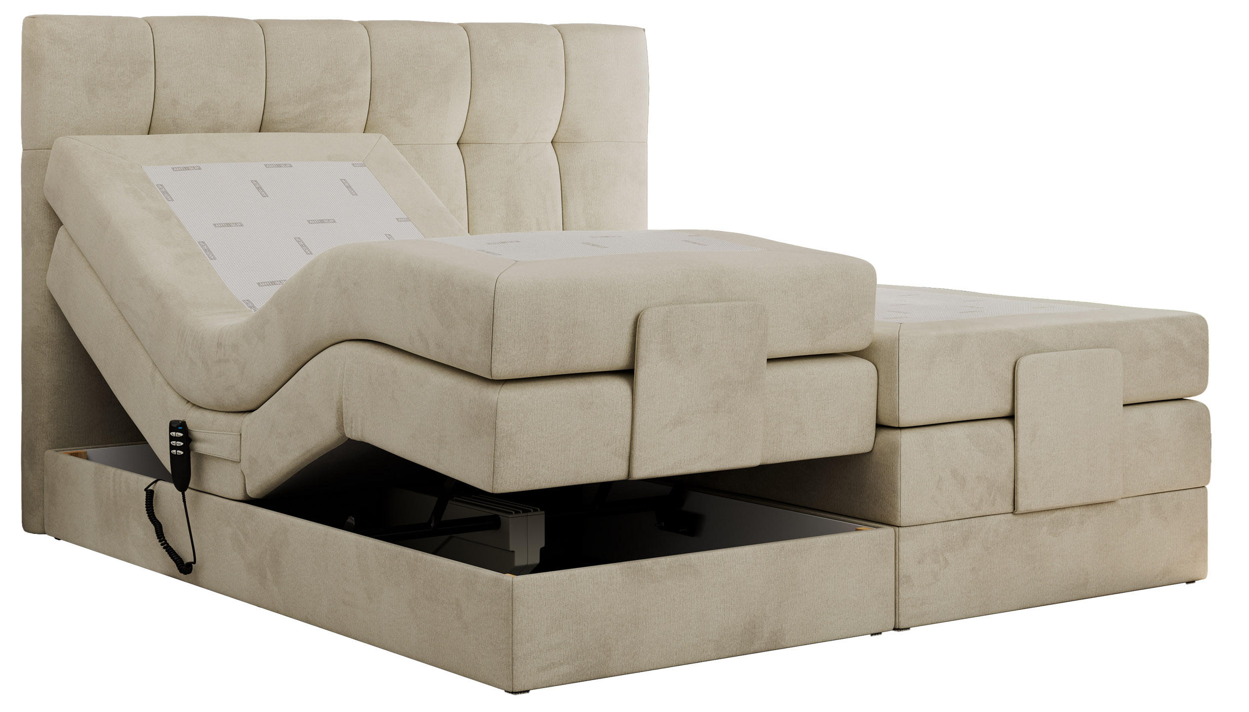 BOXBETT VITTORIA 140/200 - Beige Velvet - H3 - Beige, Holz/Textil (140/200cm) - MKS
