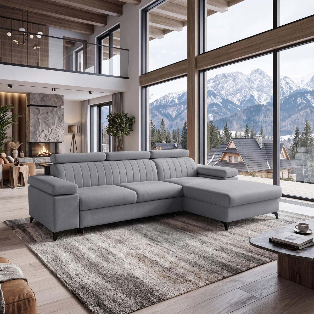 ECKSOFA FELIX L Rechts mit Schlaffunktion Velours Dunkelgrau - Dunkelgrau/Schwarz, Holz/Textil (176/257cm) - Muffo