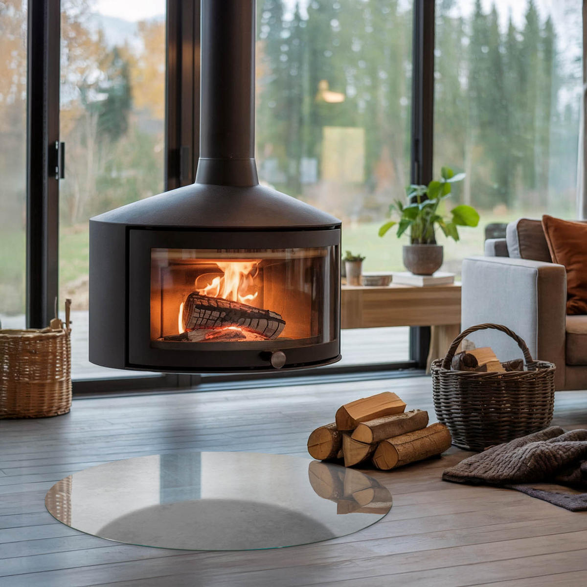 GLASPLATTE für Kamin Ø 80 cm - Grau, Glas (80/80/0.4cm) - TULUP