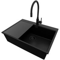 GRANITSPÜLE Oslo, 2-er set Alles Schwarz 68/50 cm 1 Becken + Küchenarmatur 40/38 cm + Ablauf-Set + Schneidebrett ab 70er Unterschrank - Schwarz, Kunststoff (68/20/50cm) - Primagran