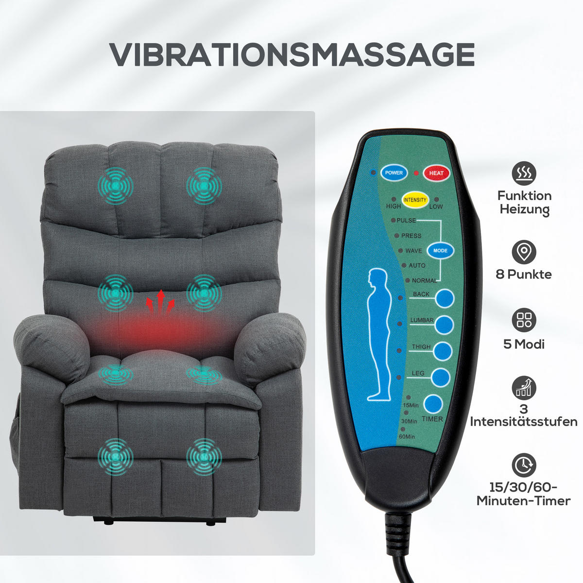 RELAXSESSEL Elektrisch Fernsehsessel mit Aufstehhilfe, Liegefunktion, Dunkelgrau - Dunkelgrau/Schwarz, Textil/Metall (93/112/100cm) - HOMCOM