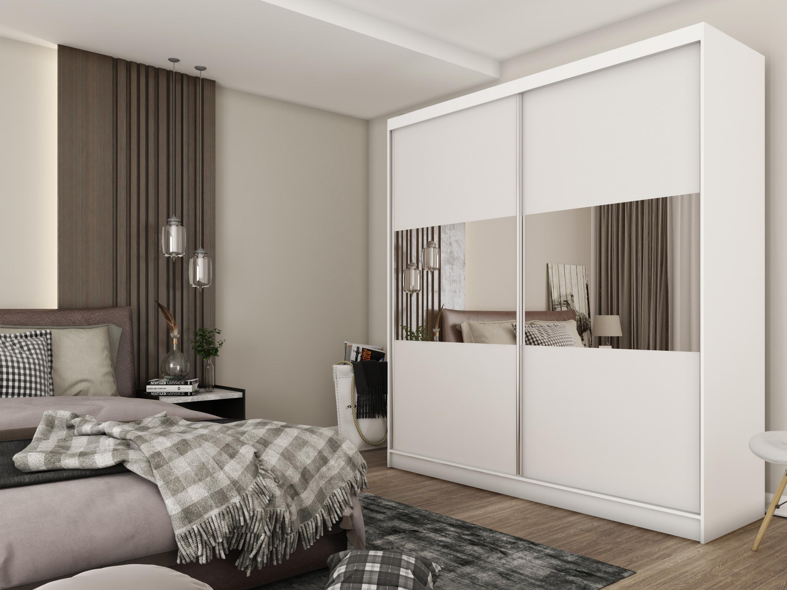 SCHWEBETÜRENSCHRANK ROSALIA 200/216/61 cm 2-türig mit Spiegel Weiß - Weiß, Holzwerkstoff (200/216/61cm) - MASSENO