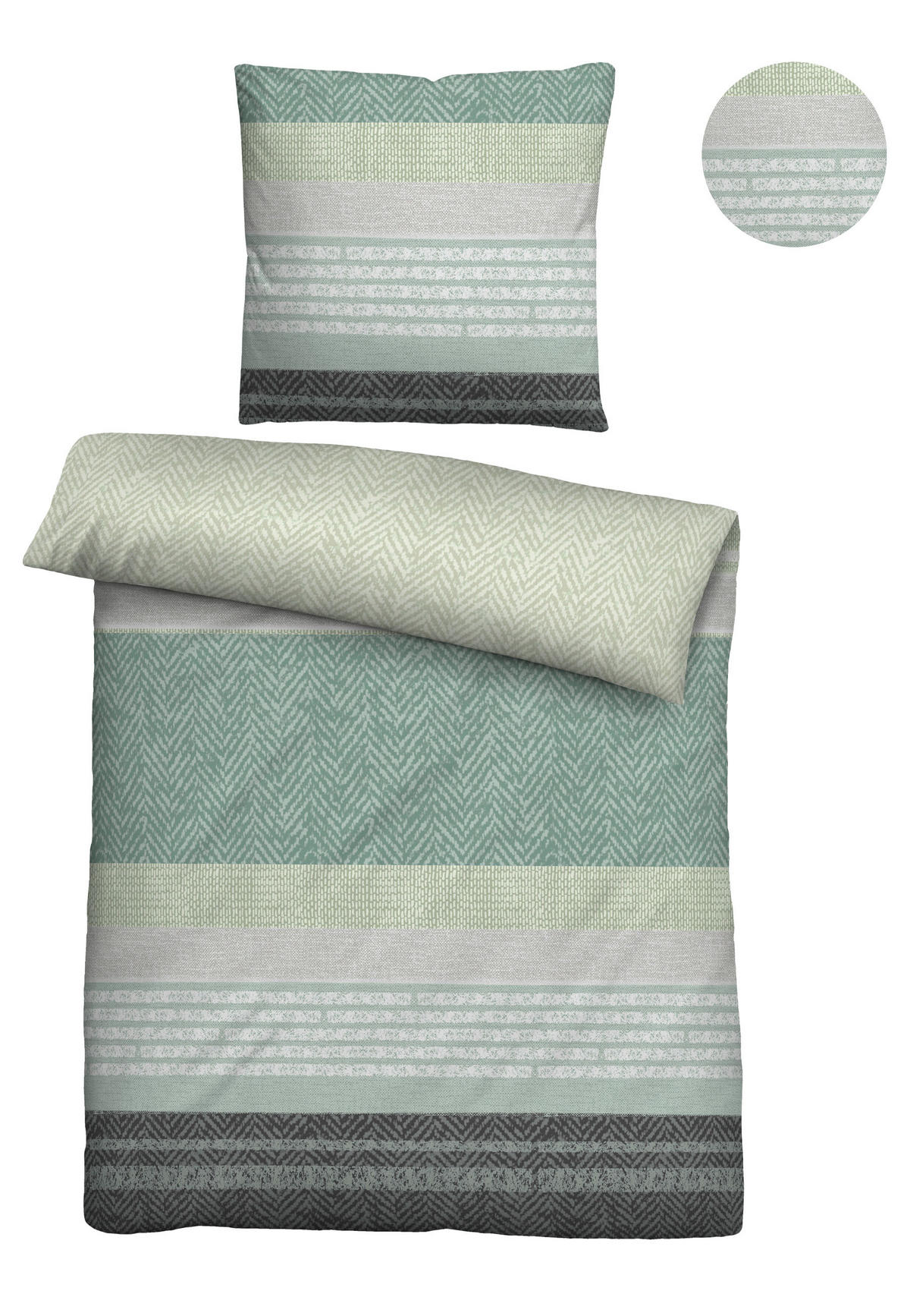 BETTWÄSCHE-GARNITUR Biber Quermuster pistaziengrün, 135x200 cm + 80x80 cm - Hellgrün, Textil (135/200cm) - biberna