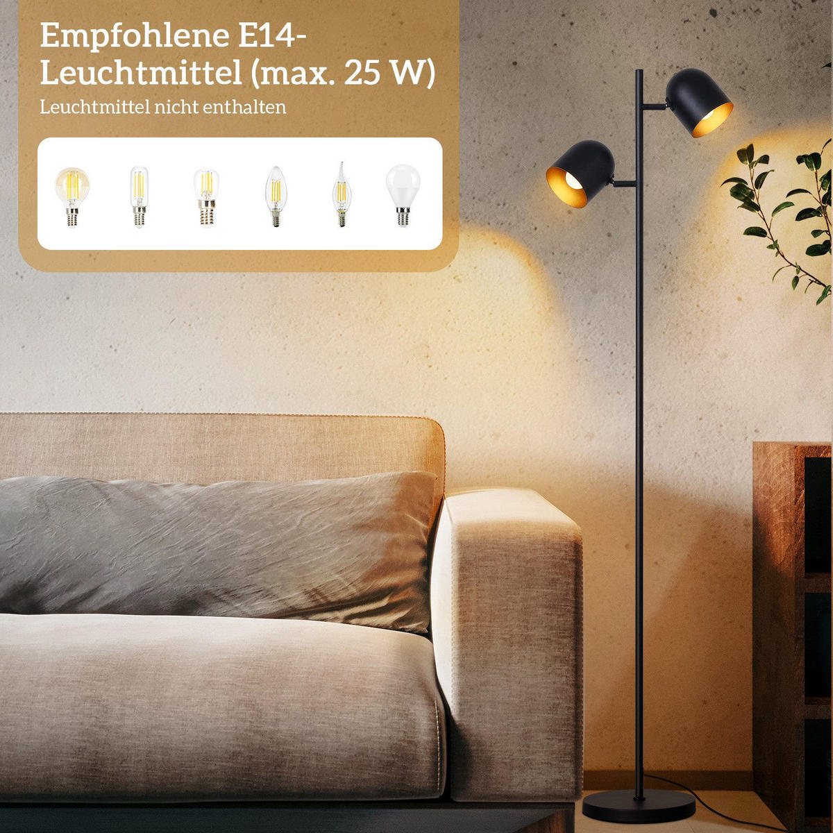 STEHLAMPE Yamaguchi 35/22/145cm - Schwarz, Metall (35/22/145cm) - Nettlife