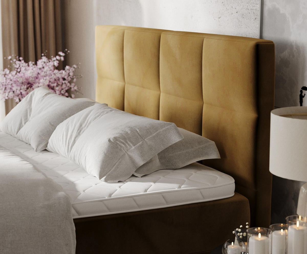 BOXBETT Velto 200/200 cm Honiggelb im Kronos Stoff - Schwarz/Honig, Holz/Holzwerkstoff (200/200cm) - AltaBeds