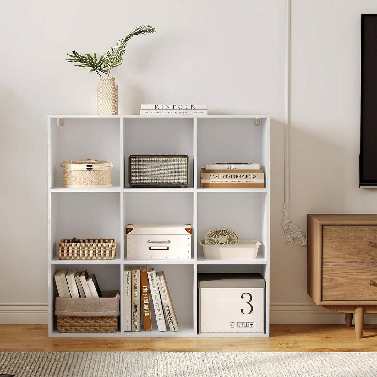 REGAL Bücherregal mit 9 Fächern, Standregal, Weiß - Weiß, Holzwerkstoff (94/93/29.5cm) - Woltu