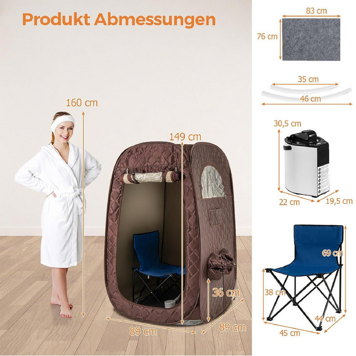 DAMPFSAUNA Tragbare braun - Braun, Textil (89/149/89cm) - COSTWAY