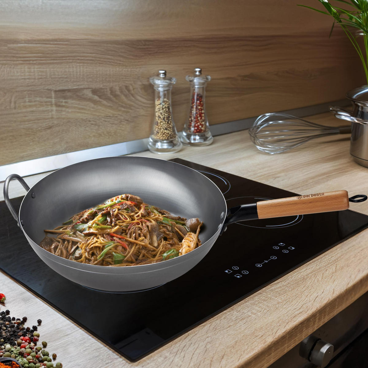 WOK - Eukalyptusholzfarben, Metall (34cm) - CLP