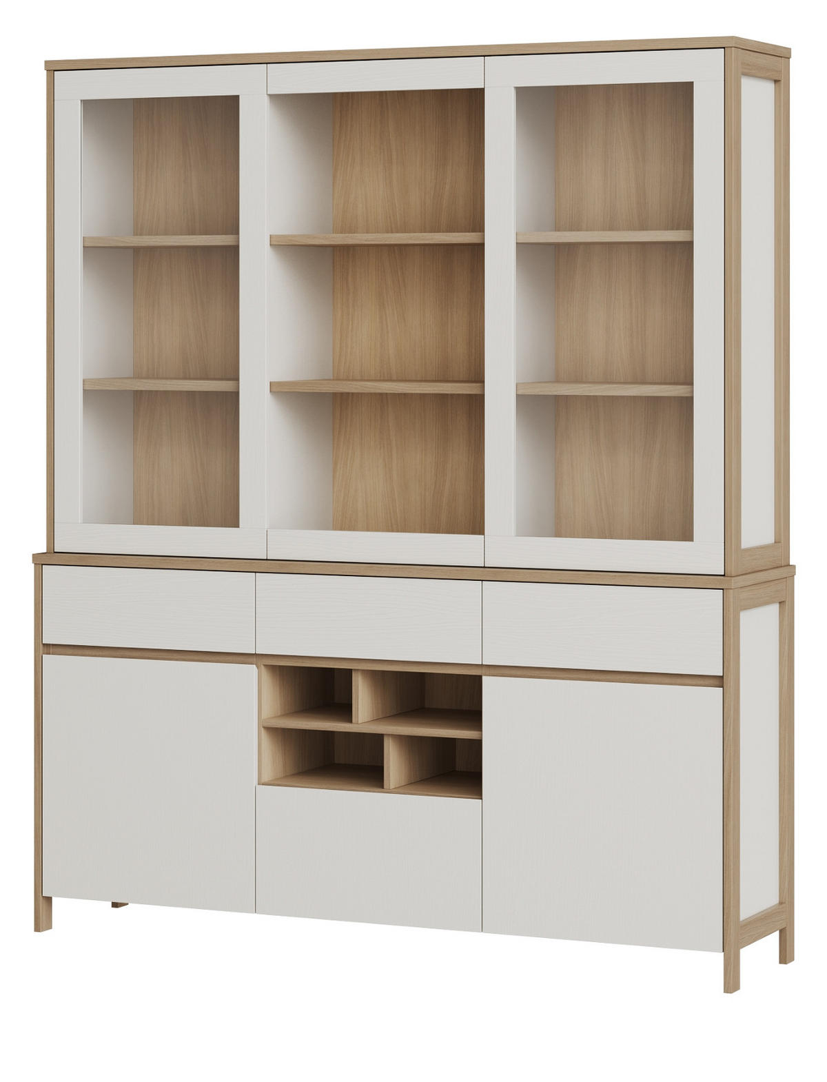 BUFFET weiß, Eiche, Buffetschrank skandinavisch 164 cm mit Soft-Close, Finnes - Eichefarben/Weiß, Glas/Holzwerkstoff (164/195/39cm) - Furn.Design