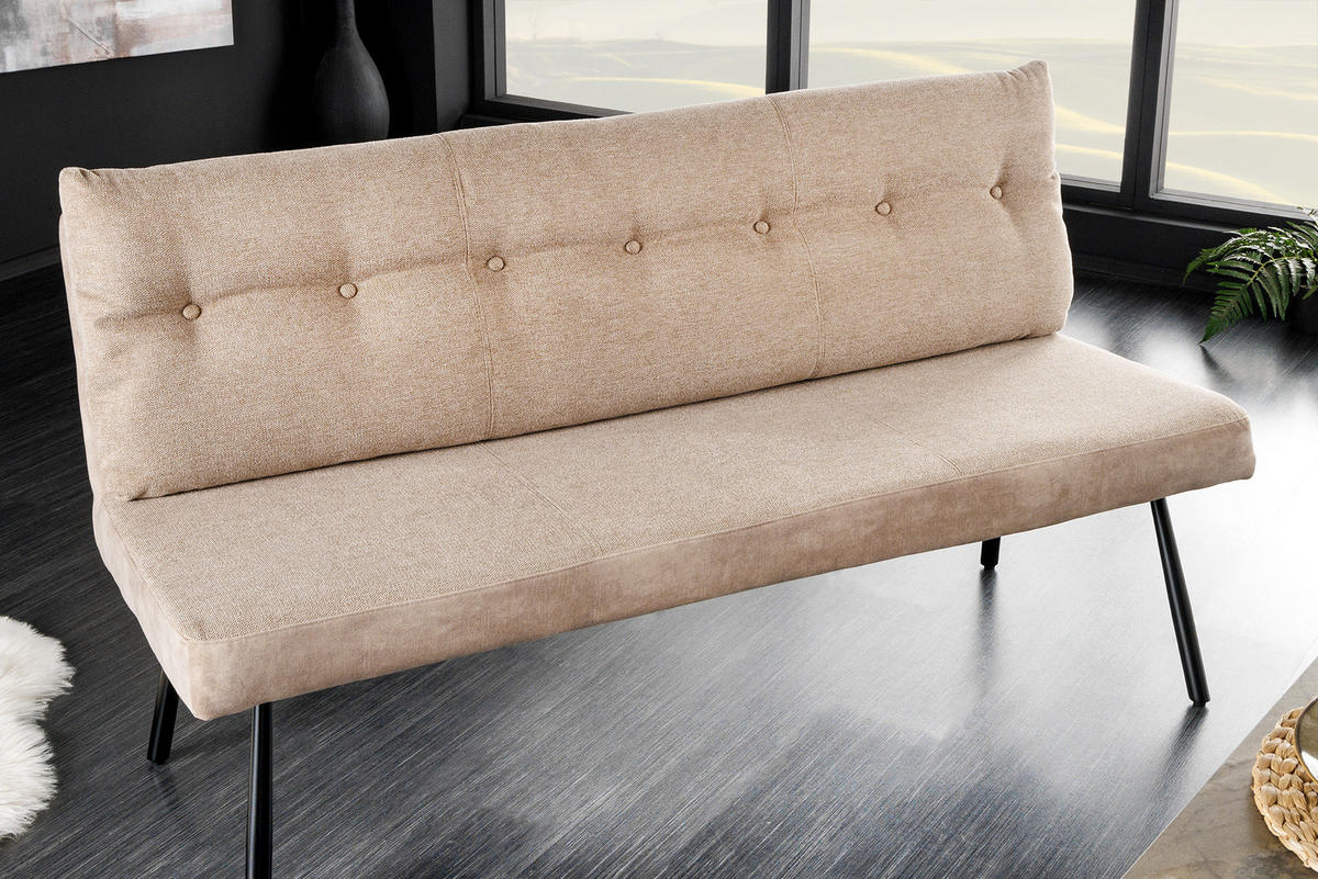 SITZBANK BIG GEORGE Samt Beige 160 cm - Beige/Schwarz, Textil/Metall (160/90/69cm) - riess-ambiente