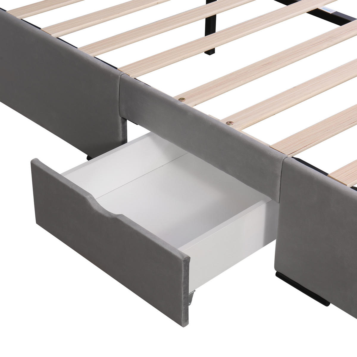 POLSTERBETT aus Samt 140x200 cm Grau mit Lattenrost & 4 Schubladen - Grau, Textil (140/200cm) - Modfu